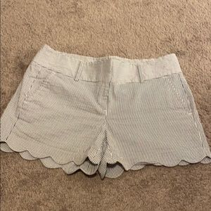 Blue and white striped scalloped shorts